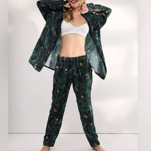REVOLVE Other - Revolve Plush Apparel Silky Jungle Print Pajama Set in Emerald Green Multi NWT